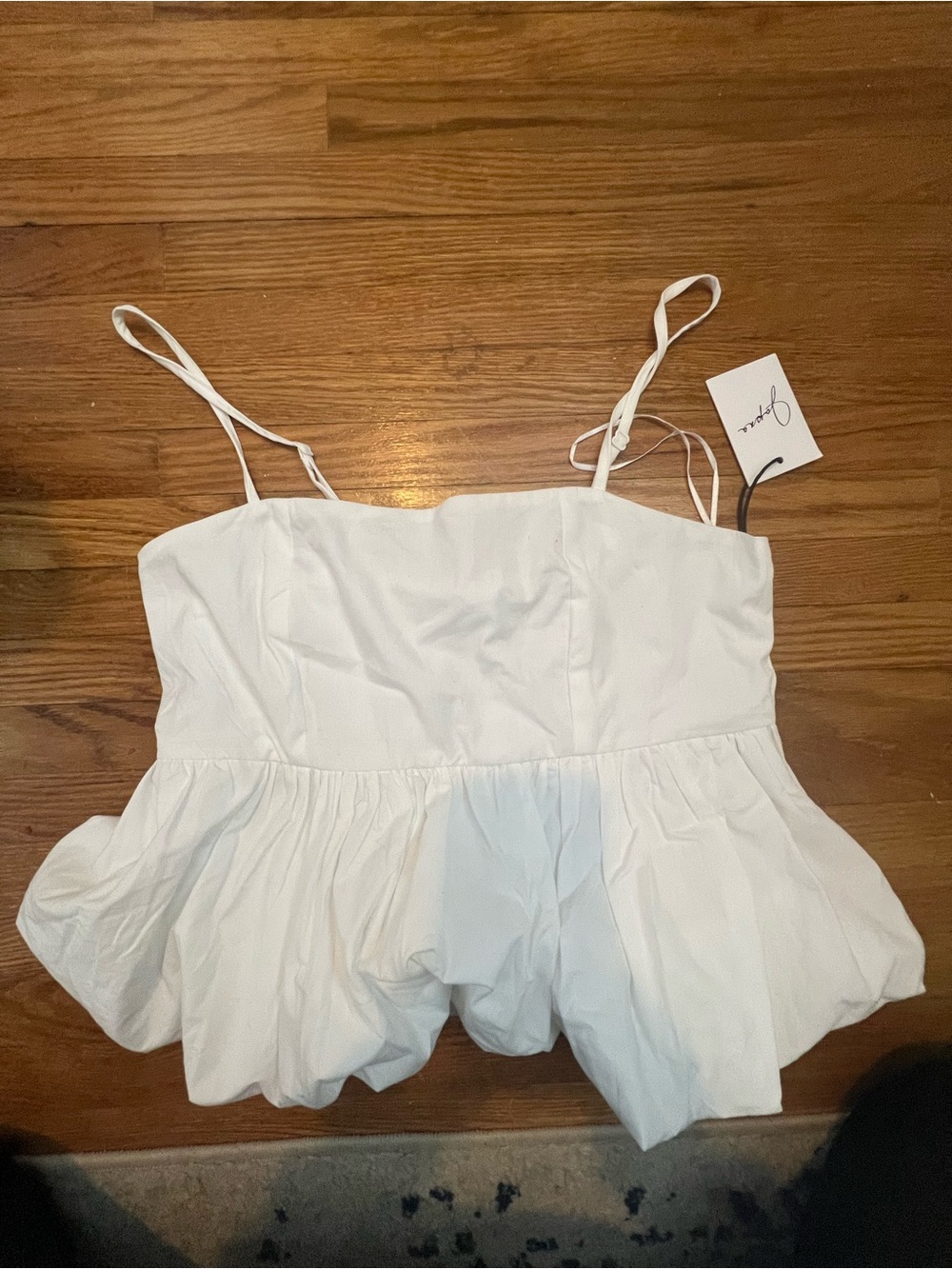 Jayli White Peplum Camisole with Adjustable Spaghetti Straps